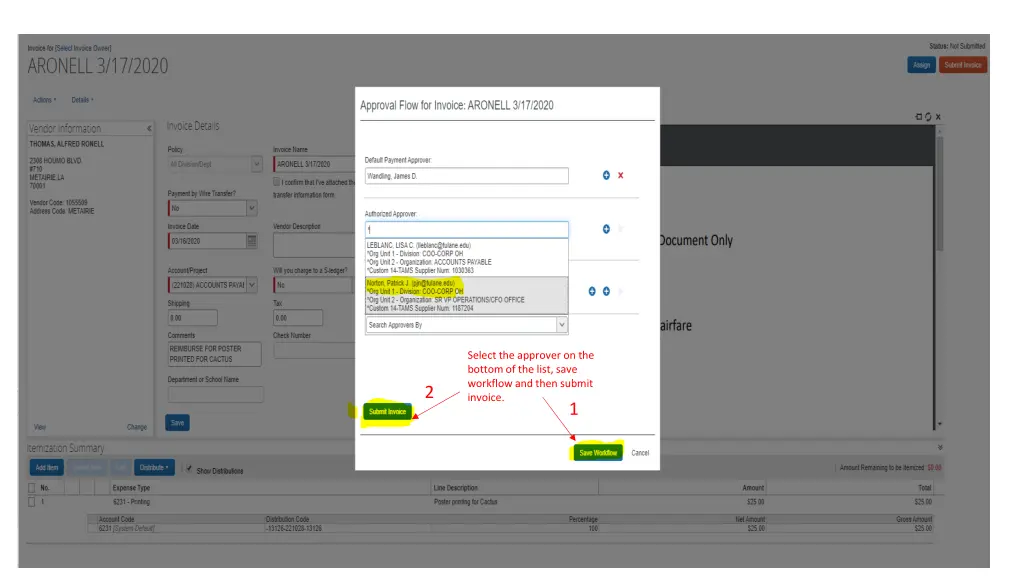 select the approver on the bottom of the list