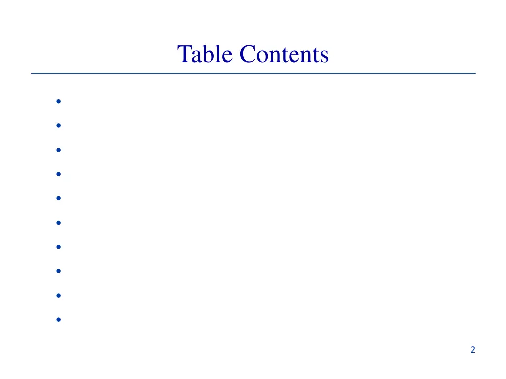 table contents