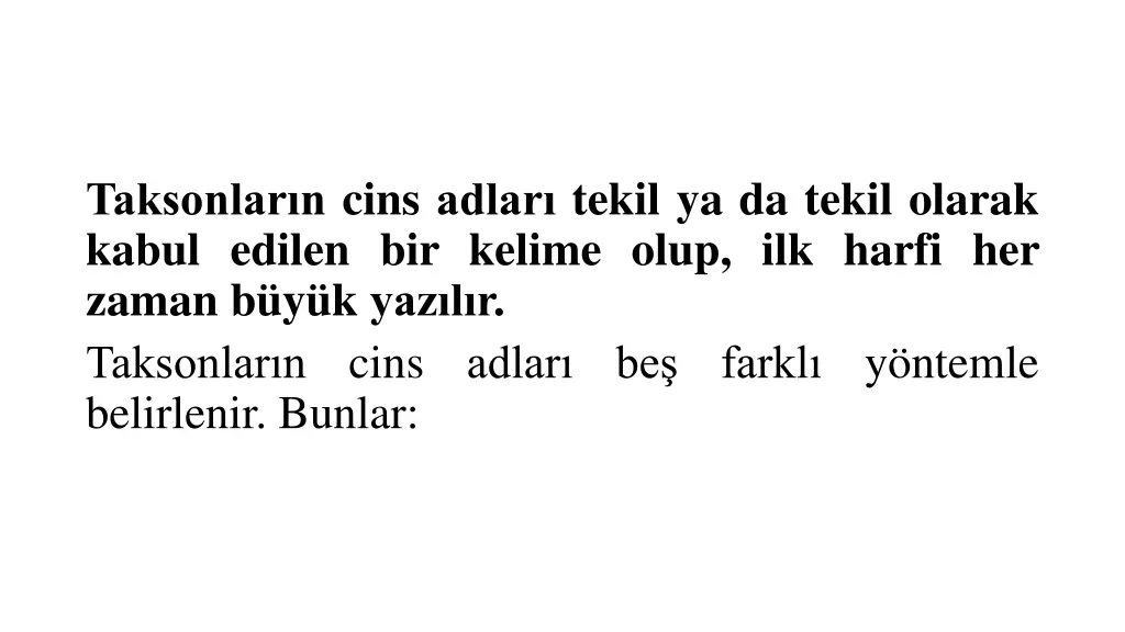 taksonlar n cins adlar tekil ya da tekil olarak
