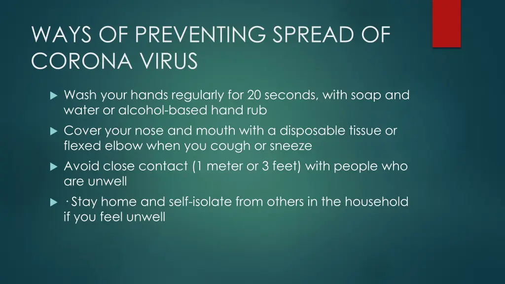 ways of preventing spread of corona virus