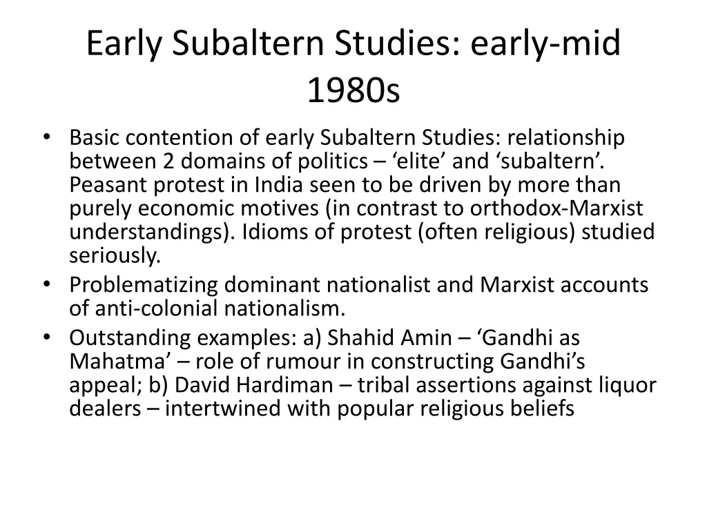 early subaltern studies early mid 1980s basic