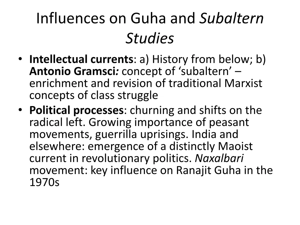 influences on guha and subaltern studies