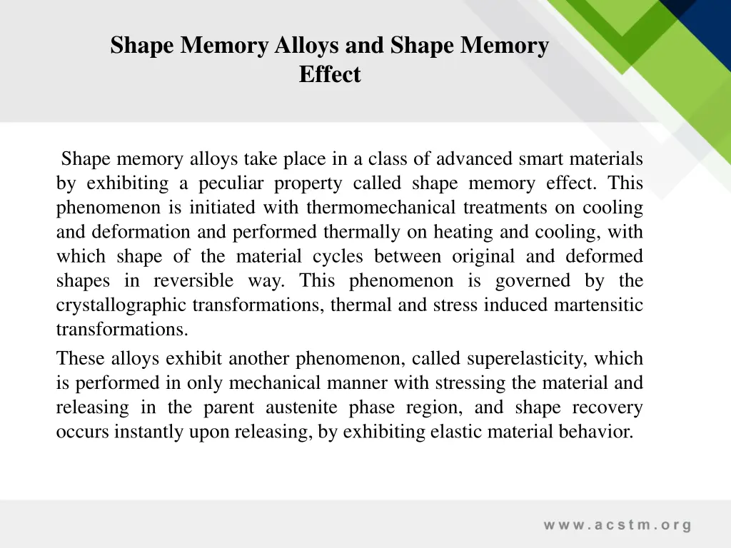 shape memory alloys and shape memory effect
