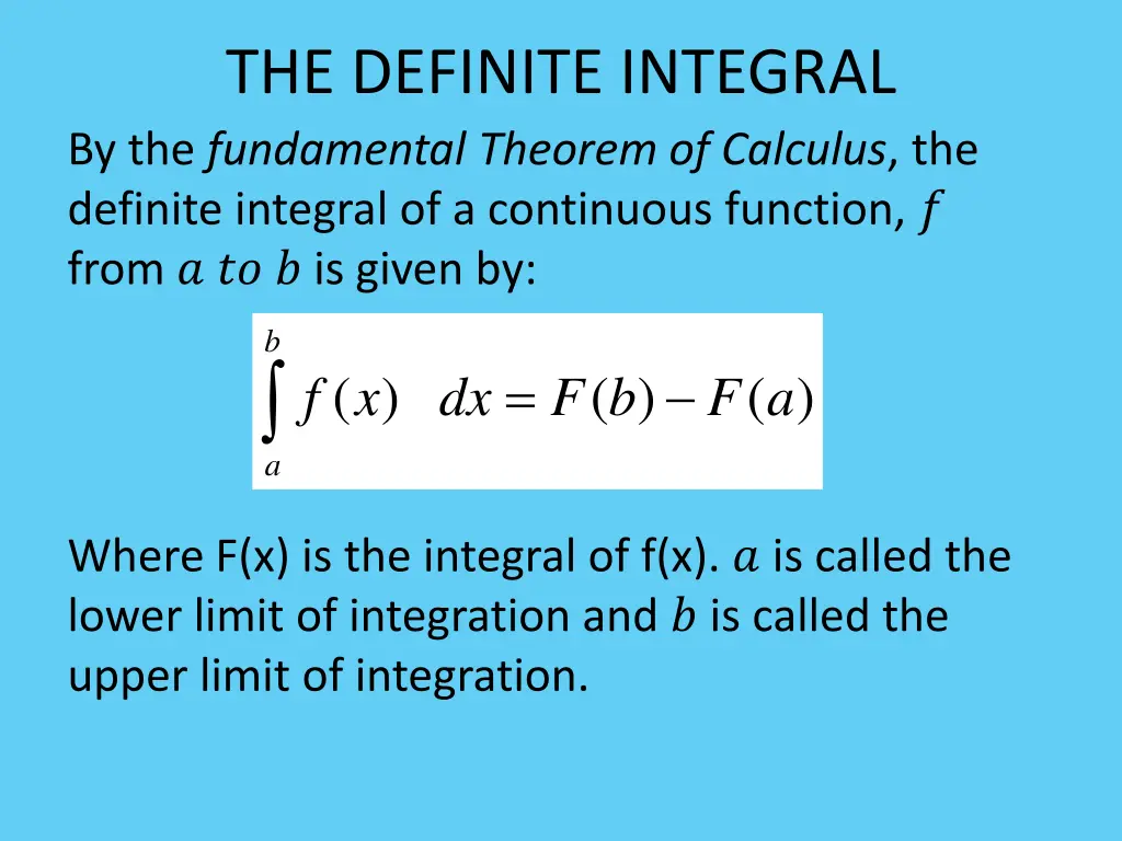 the definite integral by the fundamental theorem