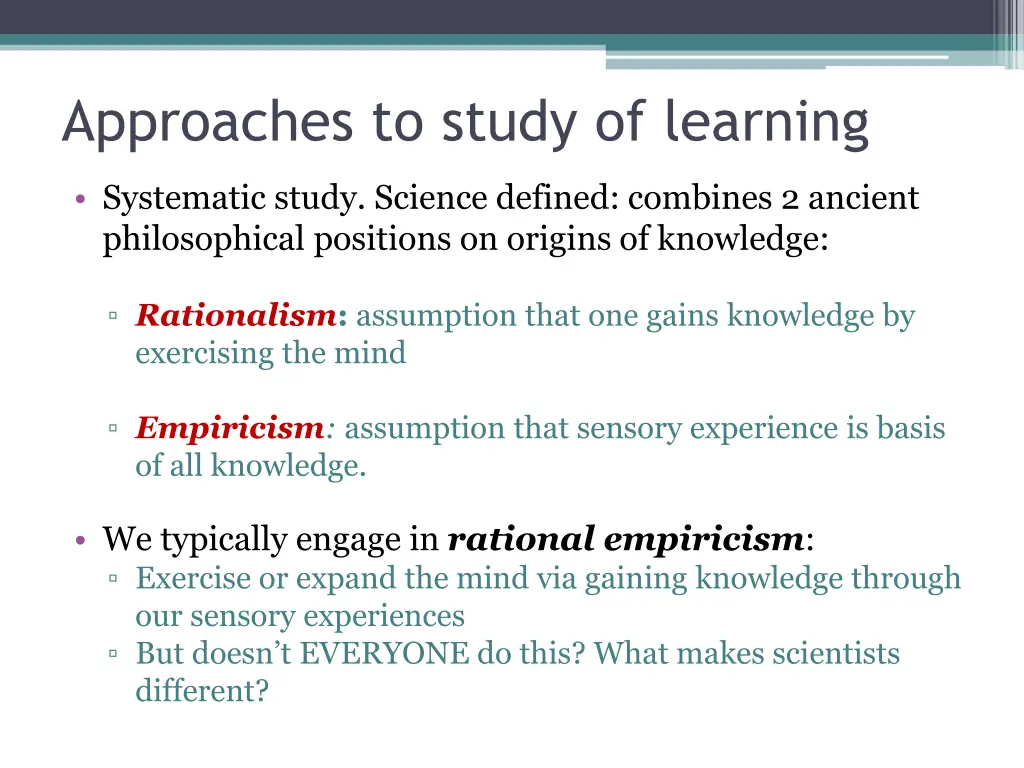 approaches to study of learning