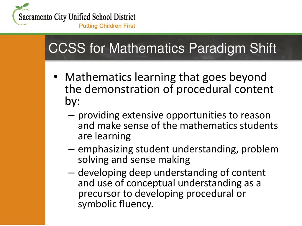 ccss for mathematics paradigm shift