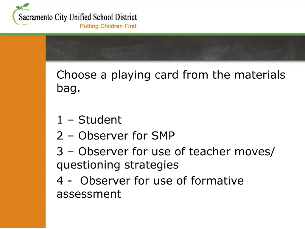 choose a playing card from the materials bag