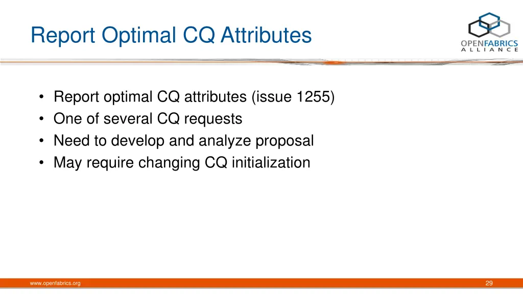 report optimal cq attributes