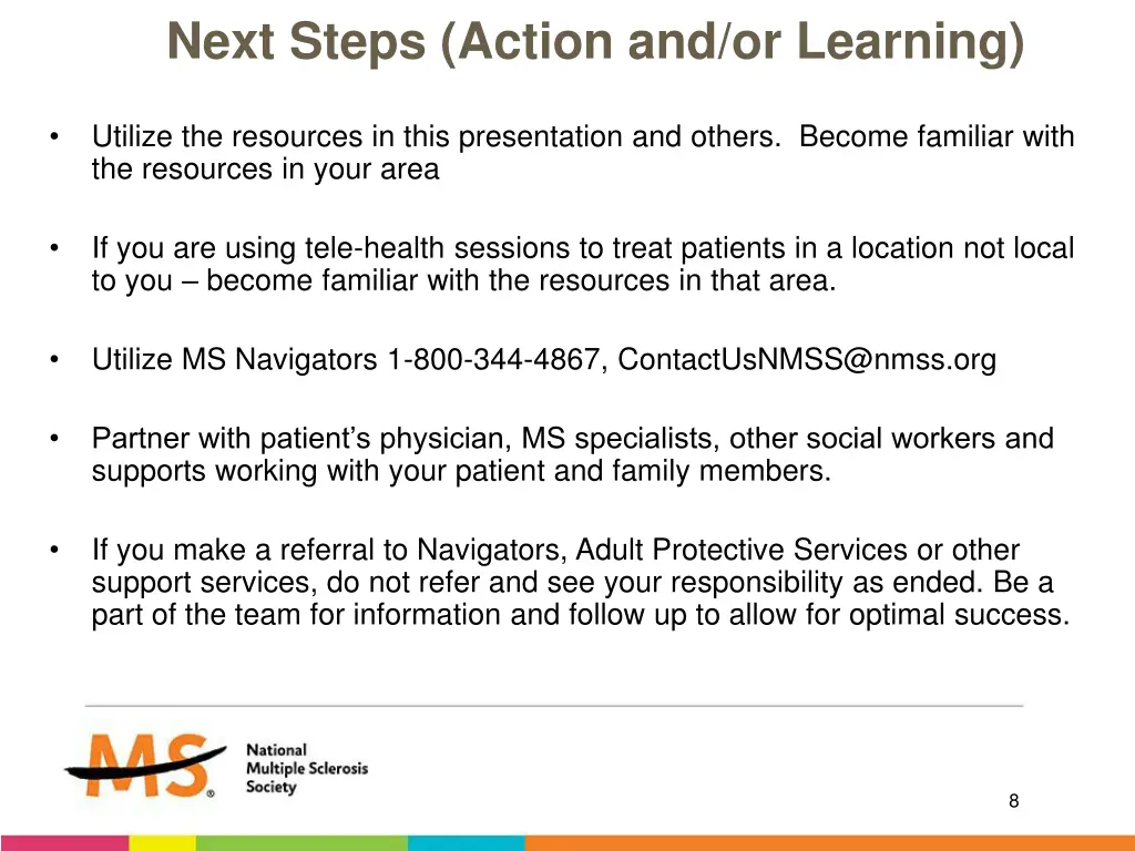 next steps action and or learning