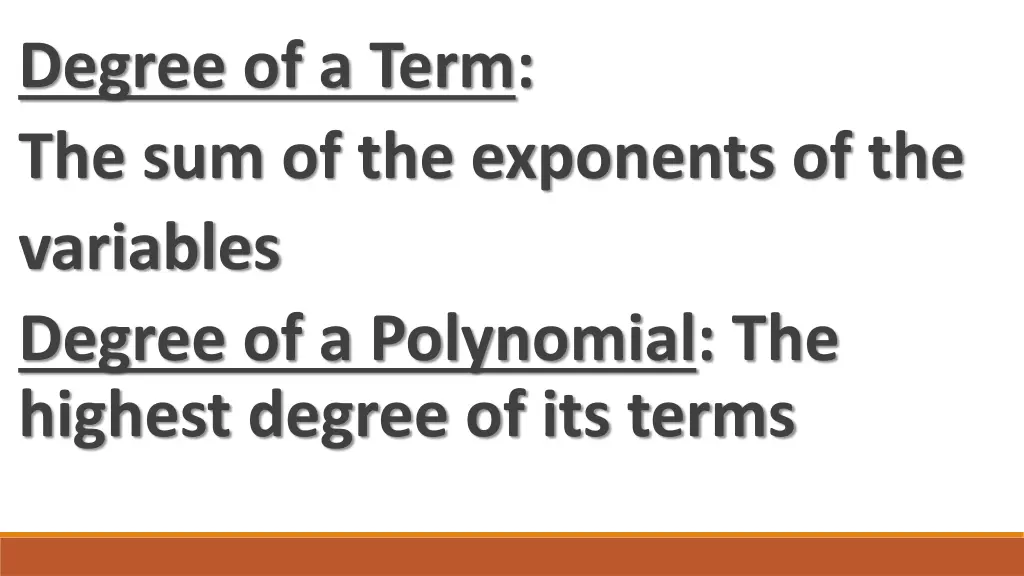 degree of a term the sum of the exponents