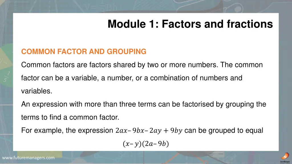 module 1 factors and fractions