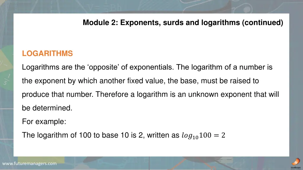 module 2 exponents surds and logarithms continued 1