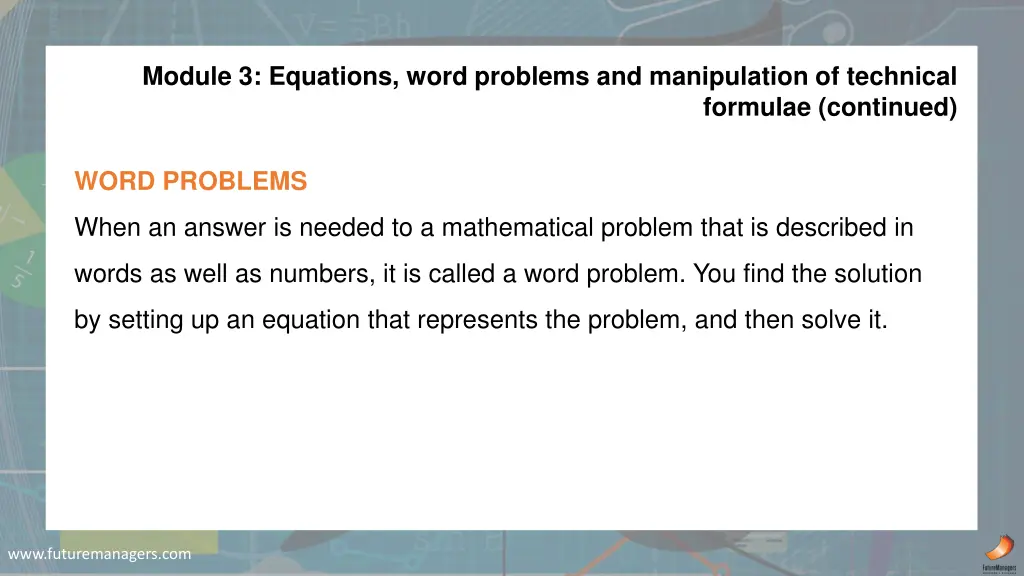 module 3 equations word problems and manipulation 1