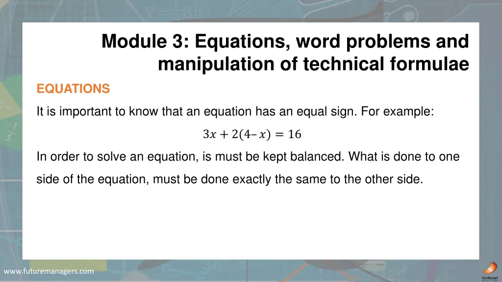 module 3 equations word problems and manipulation