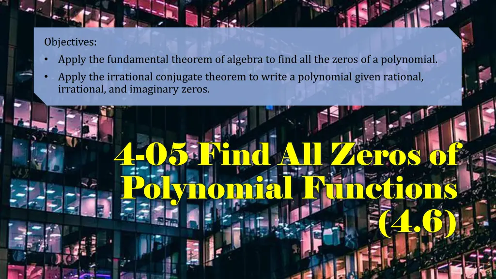 objectives apply the fundamental theorem