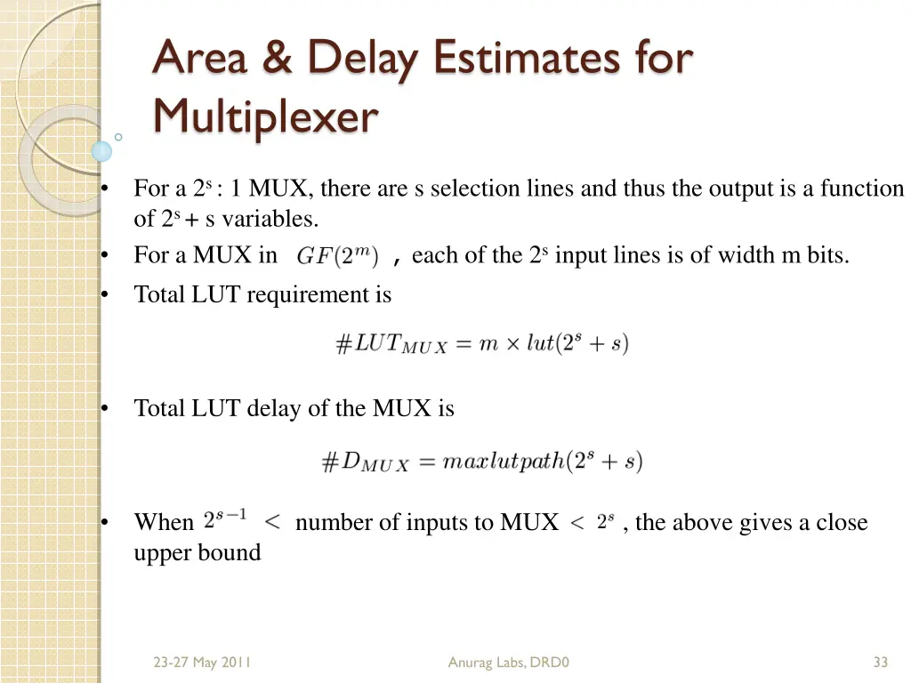 area delay estimates for multiplexer