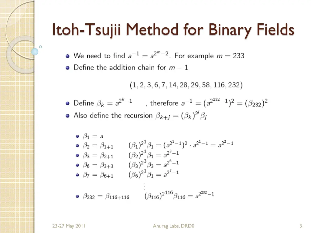 itoh tsujii method for binary fields