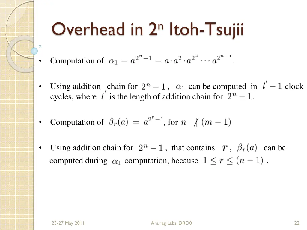 overhead in 2 n itoh tsujii