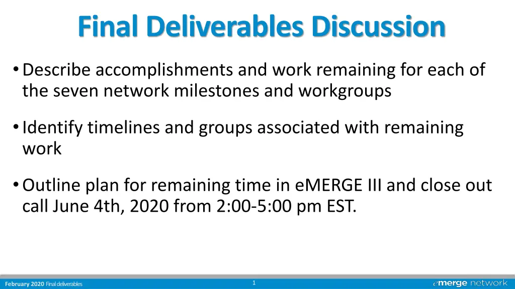 final deliverables discussion