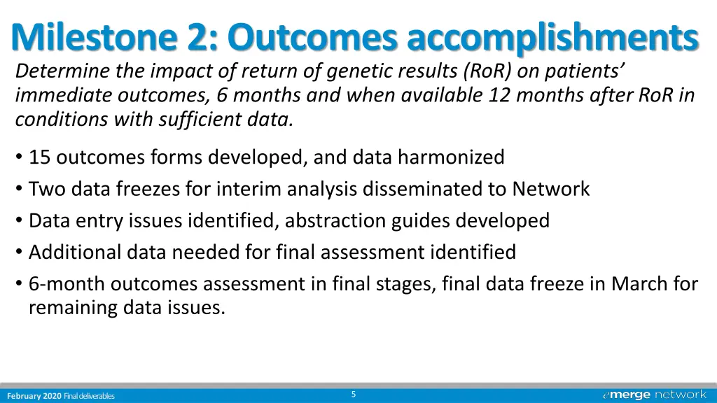 milestone 2 outcomes accomplishments