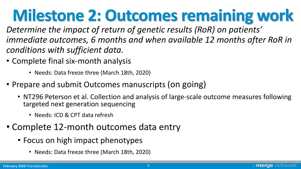 milestone 2 outcomes remaining work