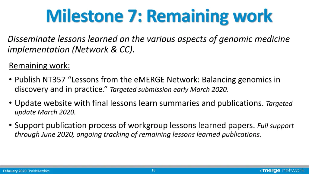 milestone 7 remaining work