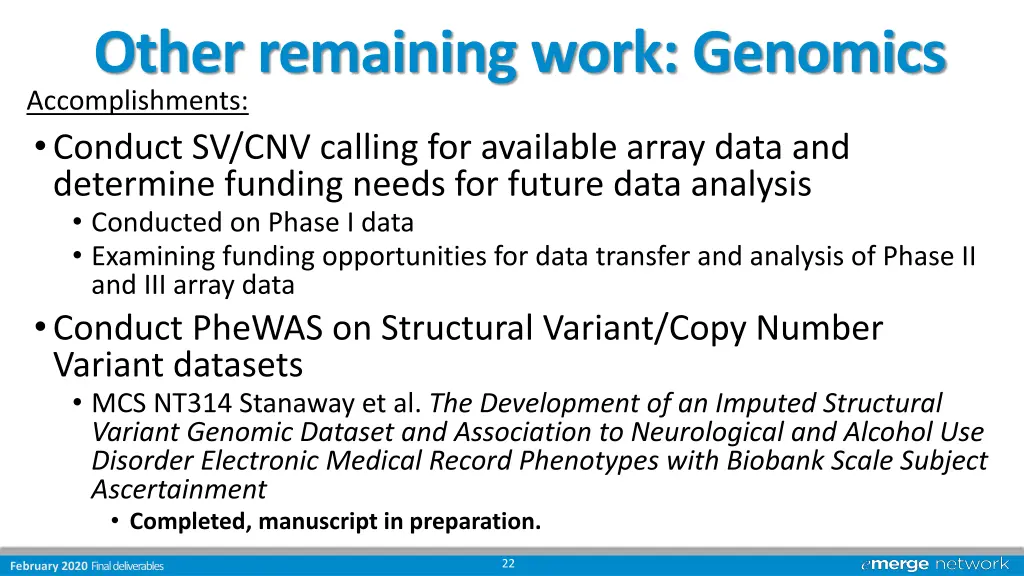 other remaining work genomics accomplishments