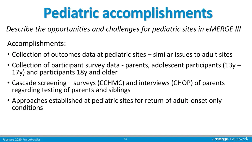 pediatric accomplishments