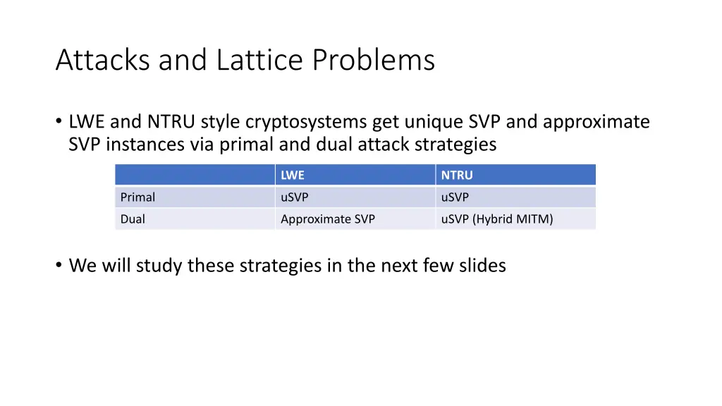 attacks and lattice problems