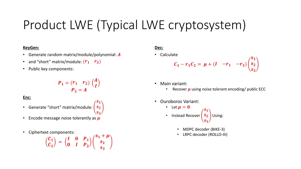 product lwe typical lwe cryptosystem