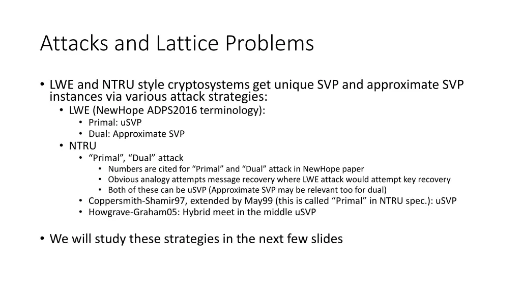 attacks and lattice problems