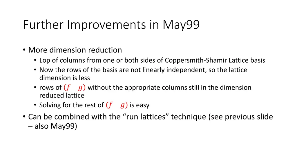 further improvements in may99