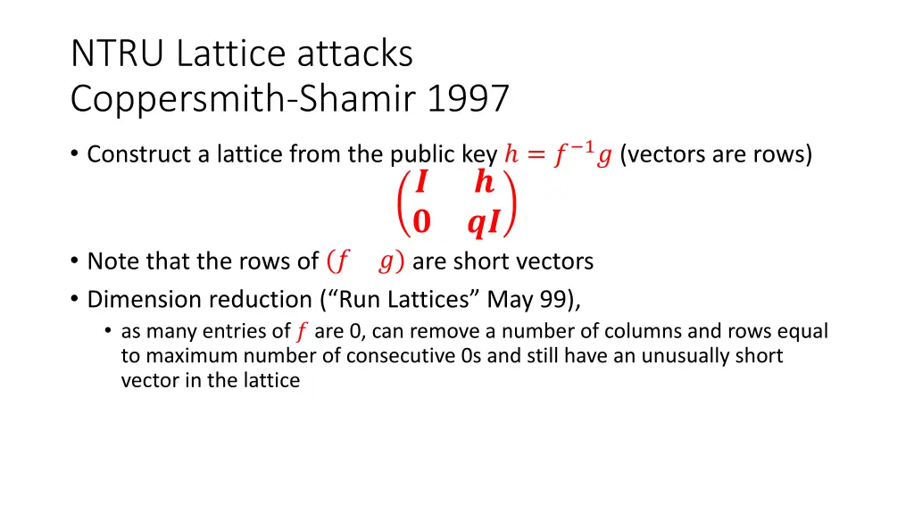 ntru lattice attacks coppersmith shamir 1997