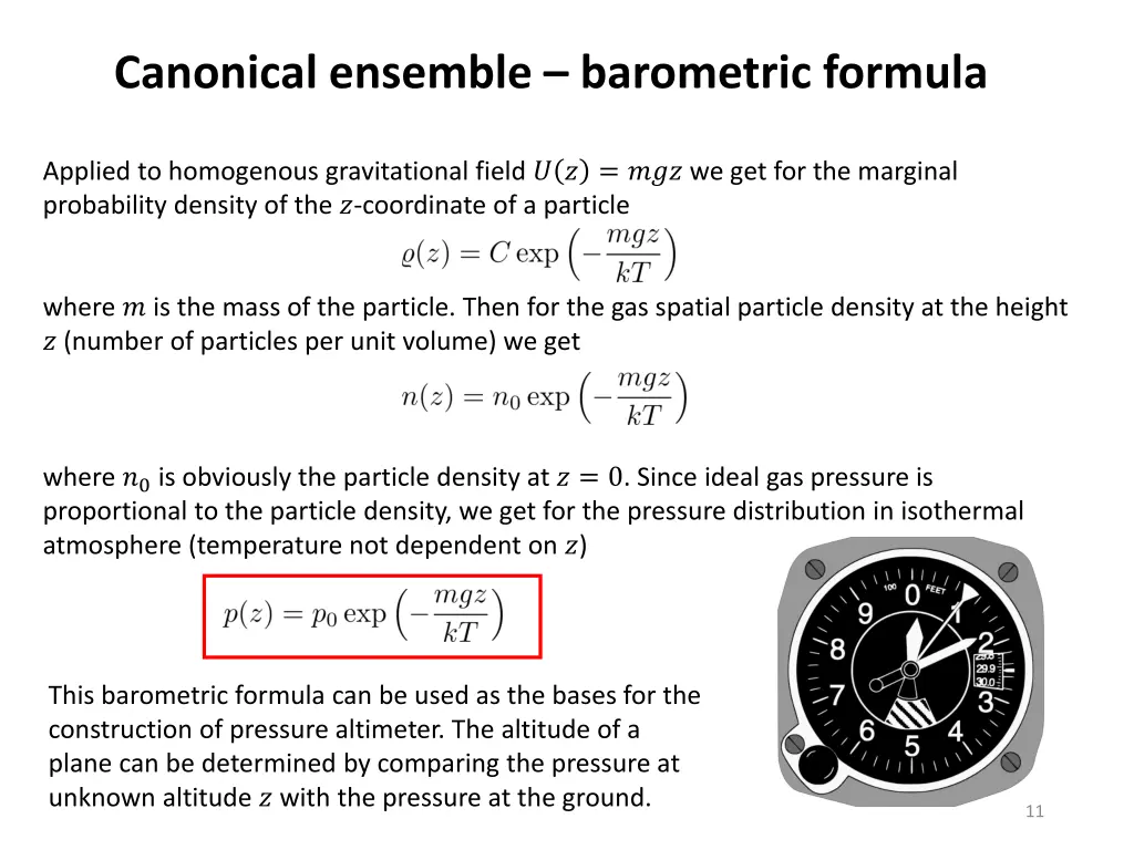 canonical ensemble barometric formula