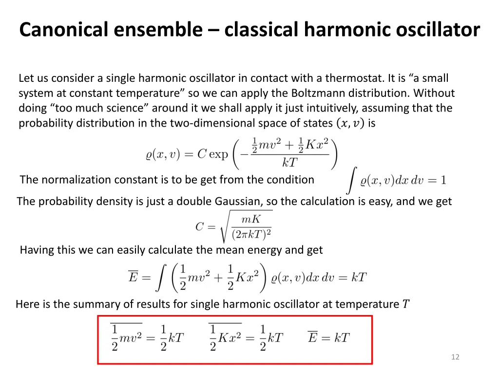 canonical ensemble classical harmonic oscillator