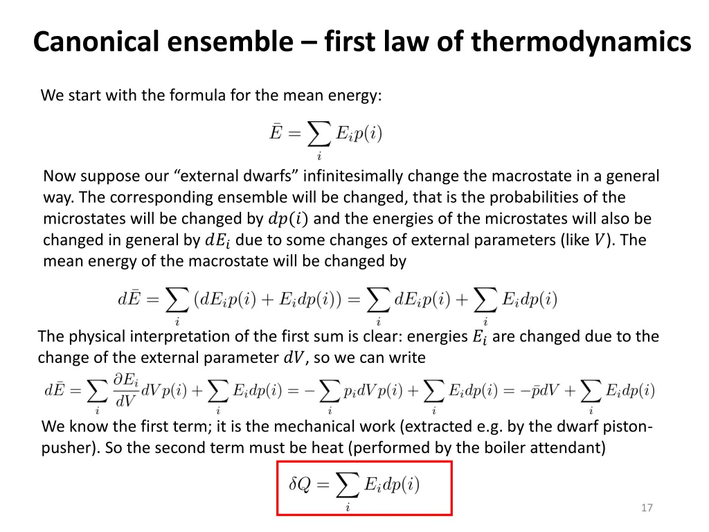 canonical ensemble first law of thermodynamics