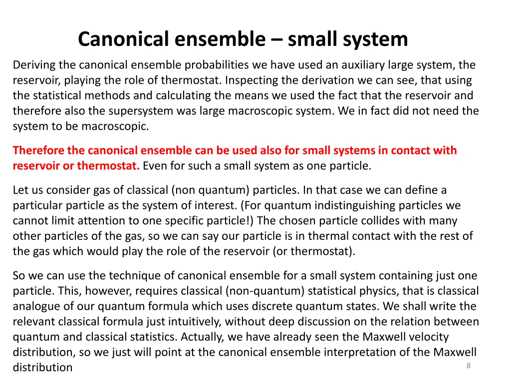 canonical ensemble small system