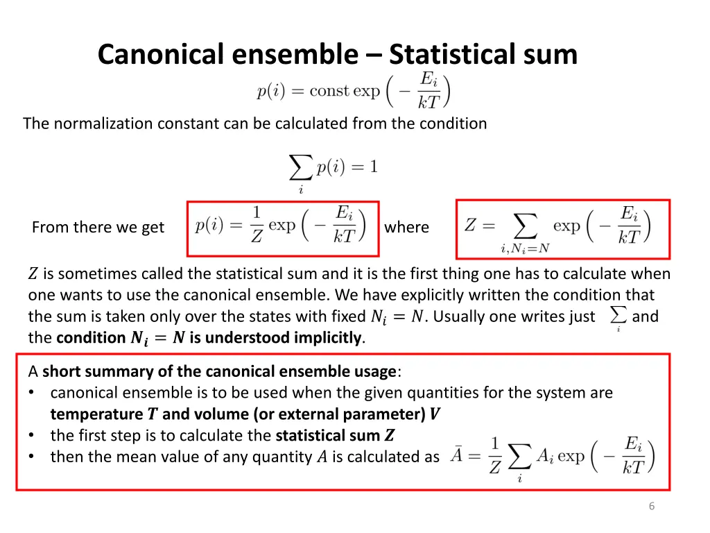 canonical ensemble statistical sum