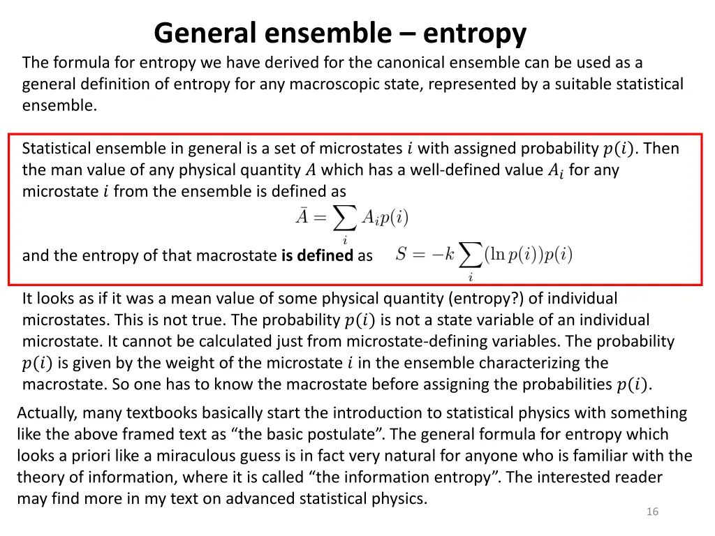 general ensemble entropy the formula for entropy