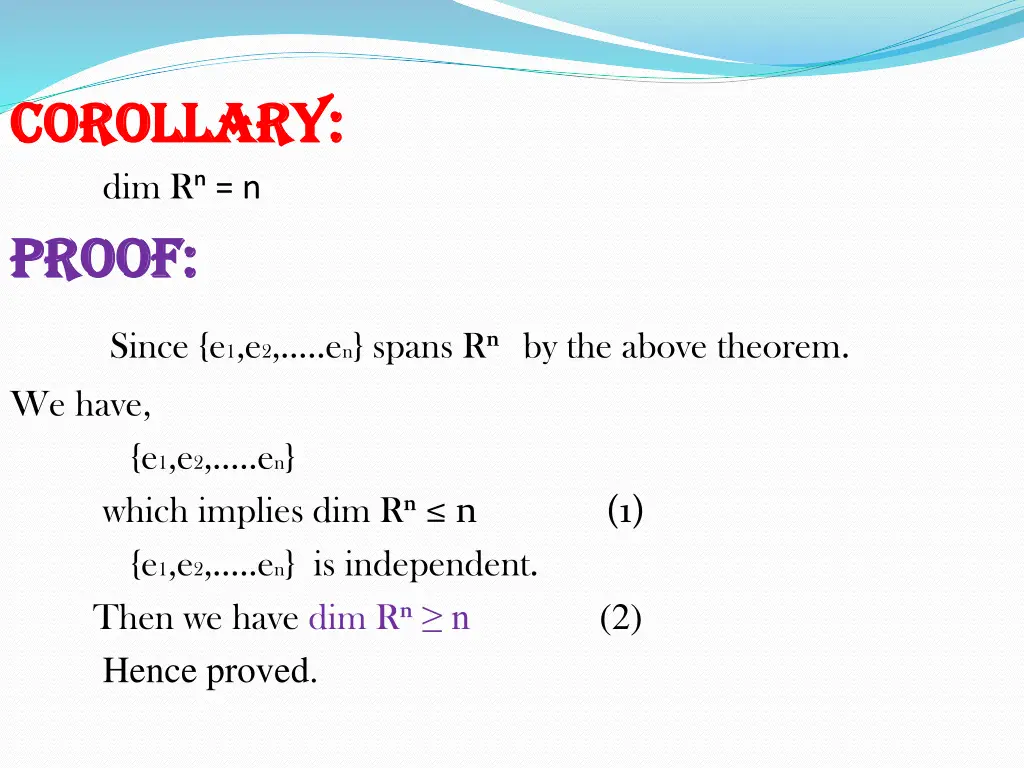 corollary corollary dim r n proof proof