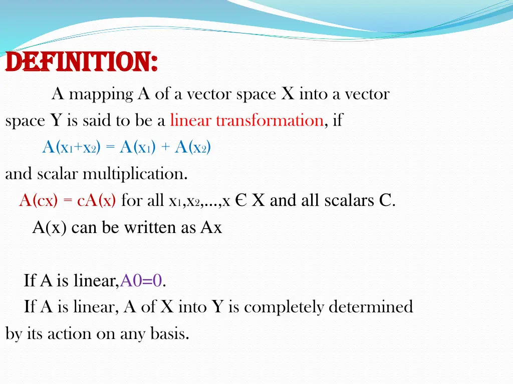 definition definition a mapping a of a vector