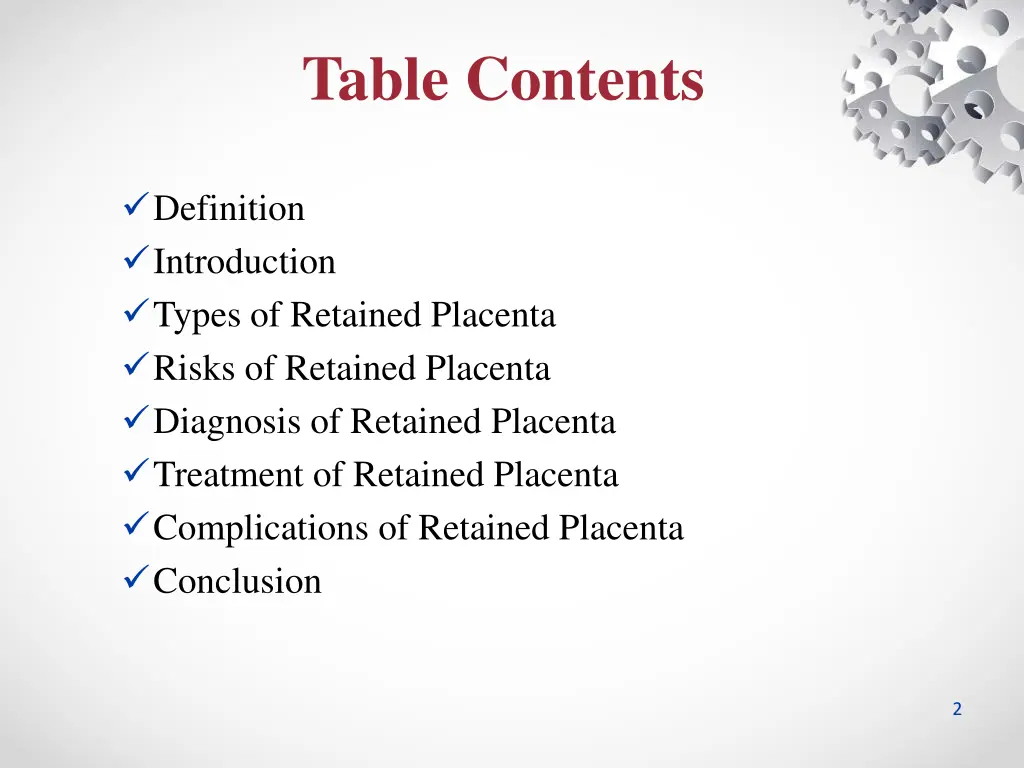 table contents