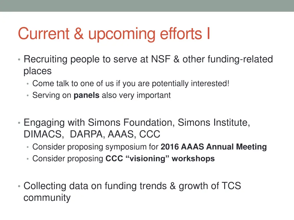 current upcoming efforts i