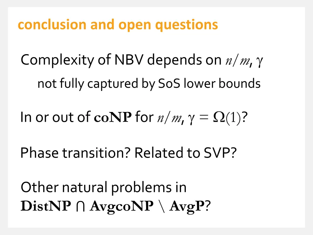 conclusion and open questions