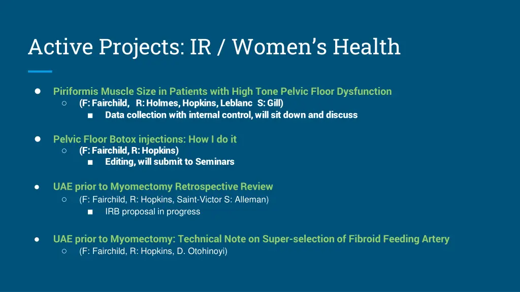 active projects ir women s health