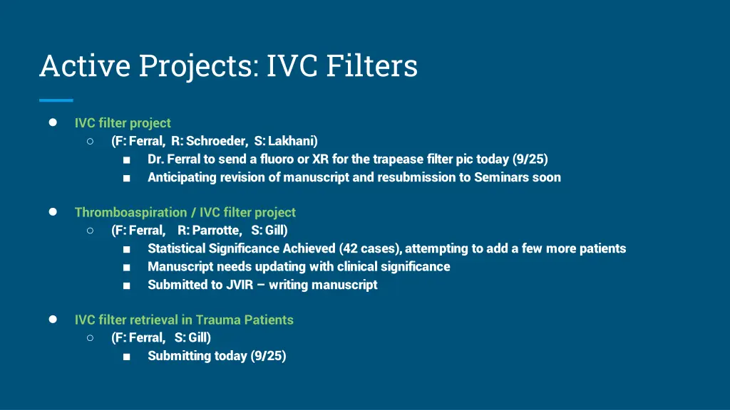 active projects ivc filters