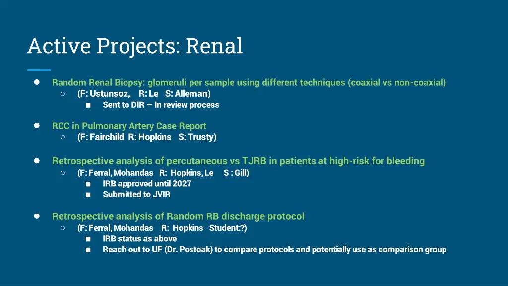 active projects renal