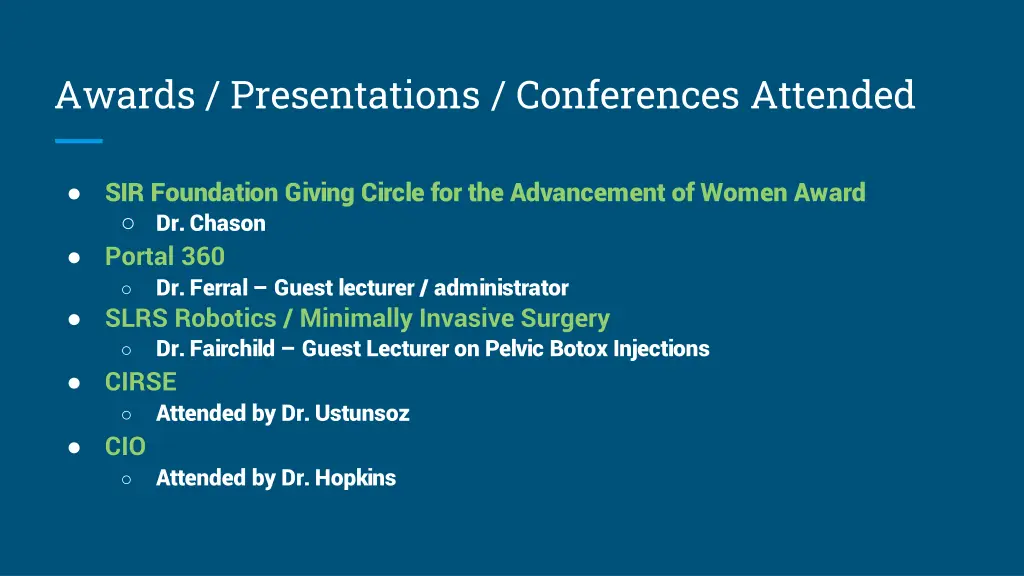 awards presentations conferences attended