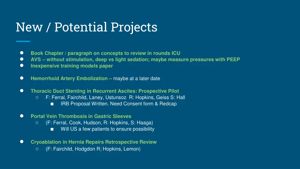 new potential projects
