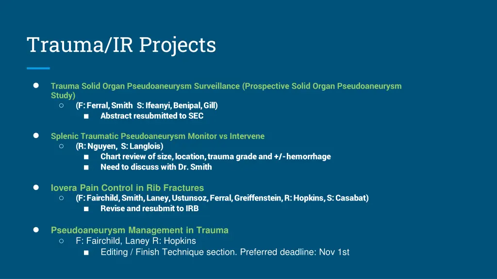 trauma ir projects